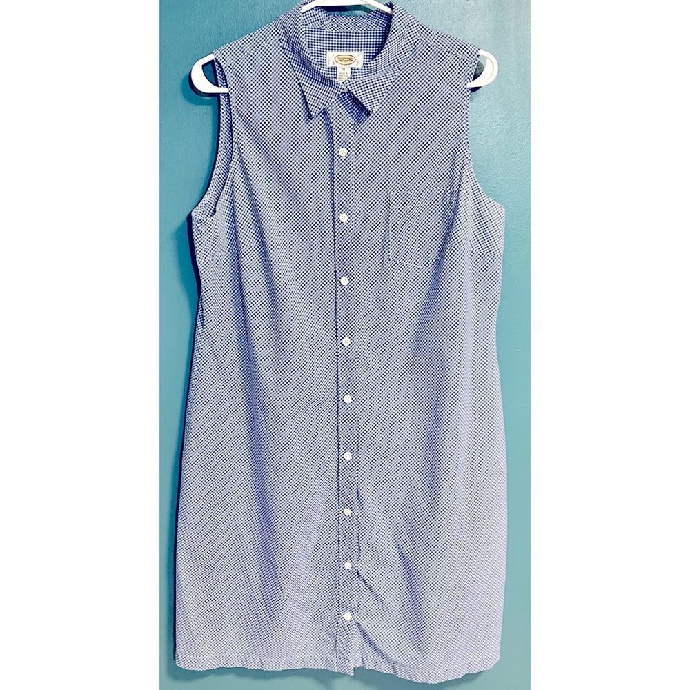 Talbots Blue & White Gingham Check Button Down Sleeveless Oxford Shirt Dress